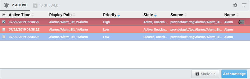 alarm status table in Ignition