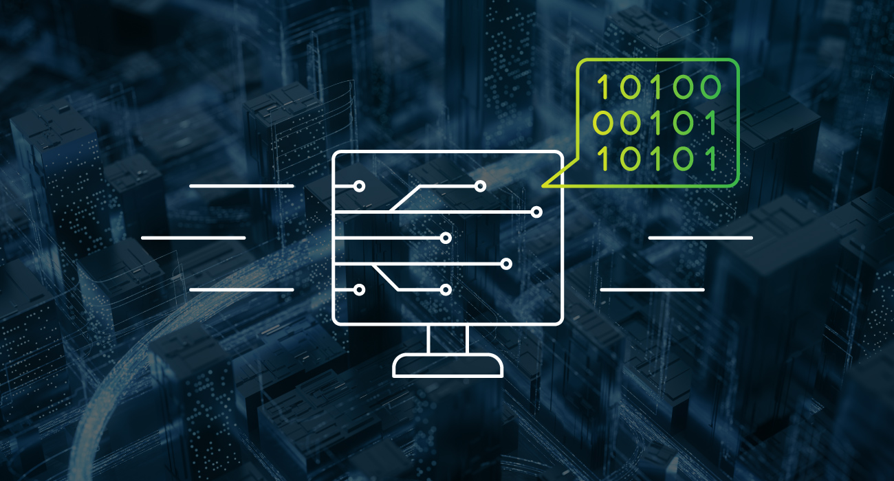 Graphic with symbols of circuits and binary code